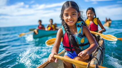 Obraz premium Indigenous Youth Paddle Canoes