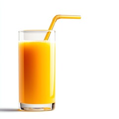 Fresh orange juice in a clear glass with a straw.