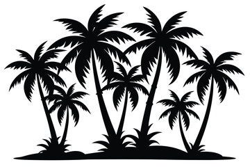 Fototapeta premium Silhouette of Palm Trees on a Tropical Island against a Transparent Background