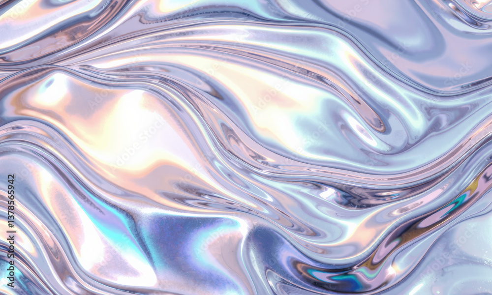 Poster mesmerizing holographic wave background featuring smooth, flowing patterns in iridescent colors. shi