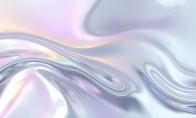 Naklejka premium smooth, flowing holographic wave background with iridescent colors, creating dreamy and ethereal atmosphere. soft curves and reflective surface evoke sense of tranquility and beauty