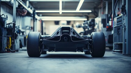 Fototapeta premium A behind-the-scenes look at a race carbon fiber chassis under development,