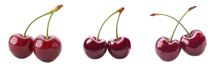 set of  fruits Fresh cherries ,isolate on transparent background