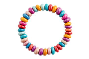 Colorful candy bracelet with multicolored beads in a circular design, cut out