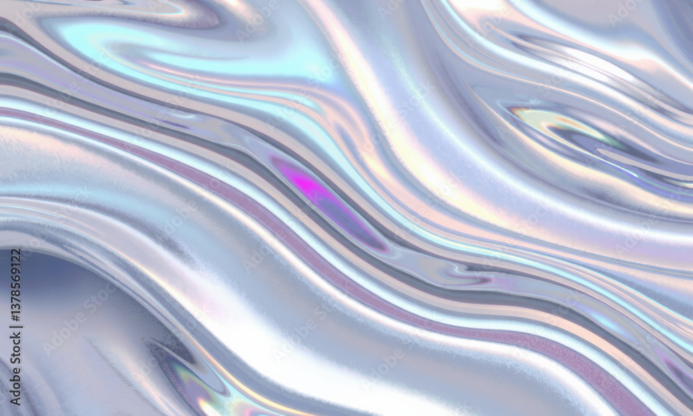 Poster mesmerizing holographic wave background featuring smooth, flowing patterns in iridescent colors. shi