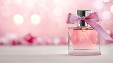Elegant french perfume bottle with silk ribbon studio setting product photography luxury environment close-up view