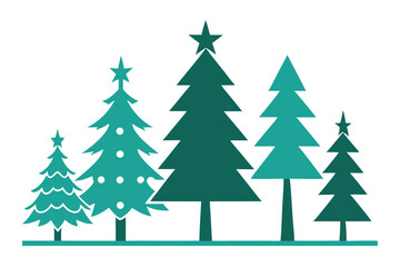 Obraz premium Teal Green Pine Tree with Stars on White Background Simple Design