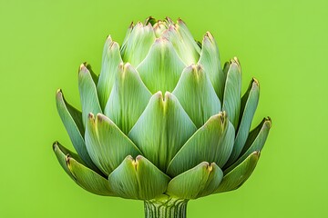 Fototapeta premium photograph of an artichoke on a green background, close up
