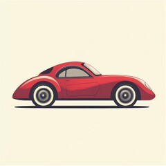 Red retro coupe car illustration with minimalist design and round curves.