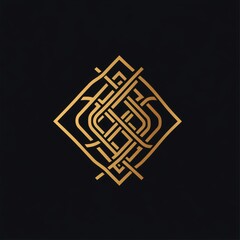 Ornate geometric design with interlocking golden lines on dark background.