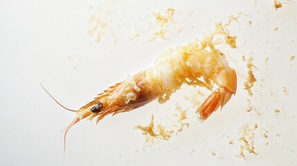 Tempura shrimp resting on a pure white background, with its airy batter and crisp texture taking center stage