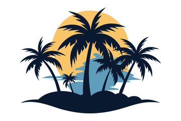 Tropical Island Silhouette with Palm Trees, Sunset, and Transparent Background