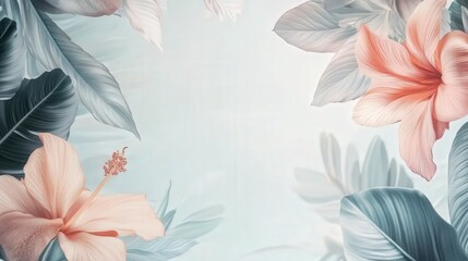 pastel-colored tropical floral frame, ideal for designing wedding invitations, event flyers, or posters