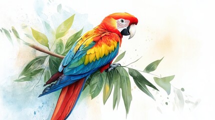 Obraz premium Colorful Bird Perched On A Branch Watercolor Painting
