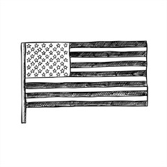 USA flag on flagpole monochrome vector illustration in black and white. National American symbol. for patriotic designs, government projects, 4th of July, Memorial Day, or political presentations.
