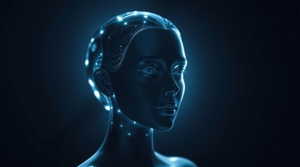 Obraz premium Futuristic Humanoid Figure with Glowing Blue Network Connection Concept