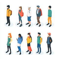 Obraz premium Isometric diverse group of people standing in urban streetwear.