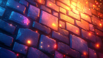 Abstract Blue and Orange Brick Wall Texture Background with Geometric Shapes and Pixelated Effect