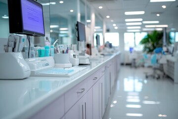 Modern dental clinic interior with clean surfaces and organized