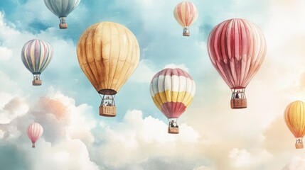 Naklejka premium Colorful Hot Air Balloons In A Sky