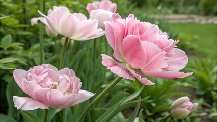 Fototapeta premium pink tulips in the garden