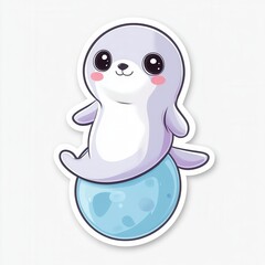 Cute Seal Sitting on a Blue Ball with Adorable Expression