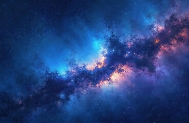 Fototapeta premium Night sky image with blue and dark colors, filled with stars and nebulas. Realistic cosmos background for wallpaper or astronomy articles, education and tech project.