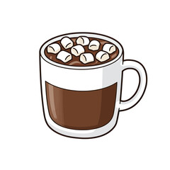 Obraz premium Cozy Cocoa Delight: A tempting illustration showcases a mug of rich, warm cocoa, adorned with fluffy marshmallows. Inviting and comforting, perfect for moments of relaxation.
