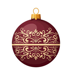 Fototapeta premium A Close up of a Red Christmas Ball With a Gold Design
