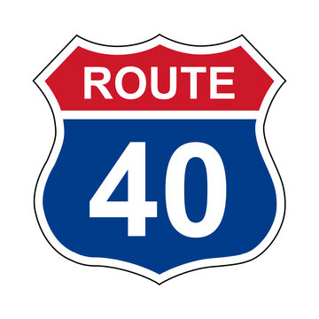 Route 40. Sign with route number. Designations of routes or tourist destinations. Road number. US route sign.