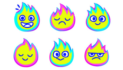 Cute & Expressive Fire Stickers - Neon Flame Emotions
