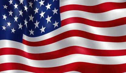 Fototapeta premium Waving flag with red, white, and blue stripes and stars, symbolizing patriotism and American pride.