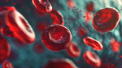 The visual highlights synthetic red blood cells for future medical transfusions and treatments.