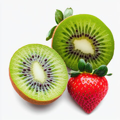 Fresh kiwi and strawberry on white background