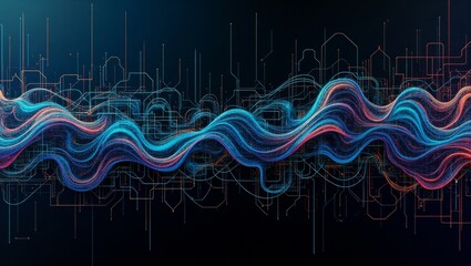 Obraz premium Abstract Digital Wave: A Symphony of Data Flow and Circuitry