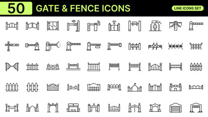 Gate and Fence Icons Set | Entrance, Security, Garage, Barrier Line Icons | Editable & Scalable Icons