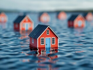 Sinking coastal village depicts global warming impact on kutae community underwater homes aerial view environmental concerns