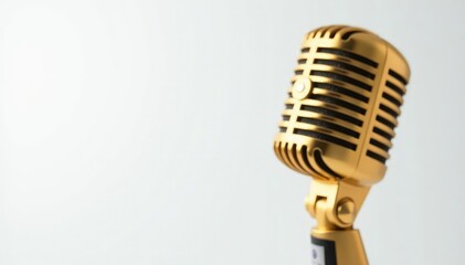 Close-up of a gold microphone on white background, rapper, mic