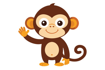 Obraz premium Cheerful Brown Cartoon Monkey Waving Hand Isolated on Transparent Background