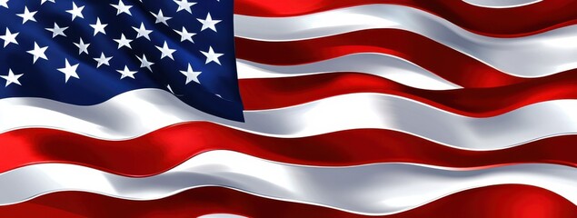 Obraz premium Waving American flag with vibrant red, white, and blue colors, symbolizing patriotism and national pride.