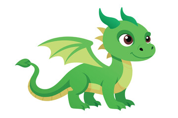 Fototapeta premium Charming Cartoon Green Dragon with Wings on a Transparent Background Design