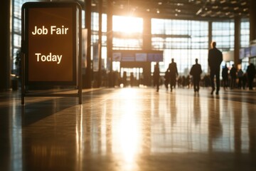 Fototapeta premium Bright sunlight streams through modern venue showcasing busy job
