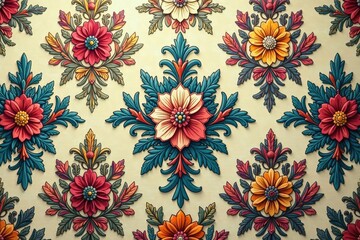 Intricate floral damask pattern in muted tones, muted, seamless, surface