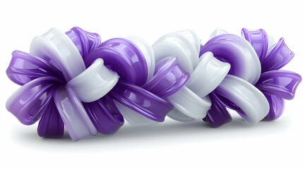 Abstract Swirl Ribbon Ornament in Purple and White Isolated on White Background with Glossy Texture