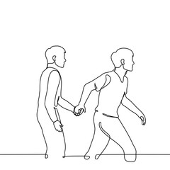 man holding hand another man - one line art vector. concept dominant and submissive or passive, bold and cowardly, confident and shy, male friendship
