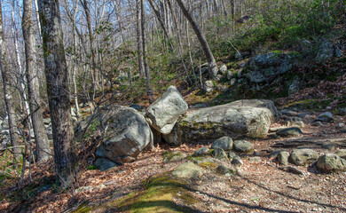 the rocky hiking  trail of the leominster state forest