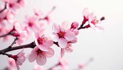 Naklejka premium Intricate sakura branch pattern, light pink hues on white , spring flowers, sakura flower
