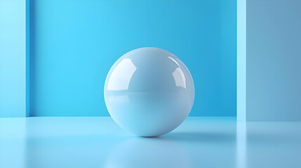 Abstract White Sphere on Light Blue Background in a Modern and Minimalist Geometric Style with Soft Lighting and Pixelation Defect