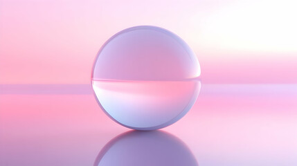 Abstract White Sphere Reflecting Light on a Reflective Surface with Gradient Pastel Background Generative Ai