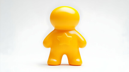 Abstract Yellow Figurine with Star Symbol on White Backdrop Decorative Small Plastic Figure Playful Studio Shot